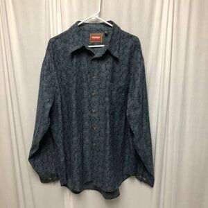 Wrangler Hero Shirt Mens Size XL Blue Paisley Button Up Long Sleeve Western